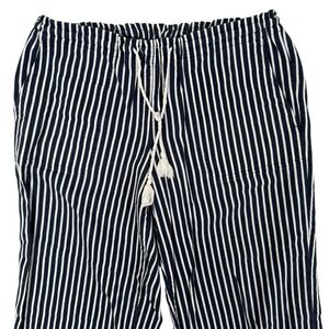 Ralph Lauren Linen Blend Wide Leg Pants Womens Medium Navy Blue‎ White Stripe